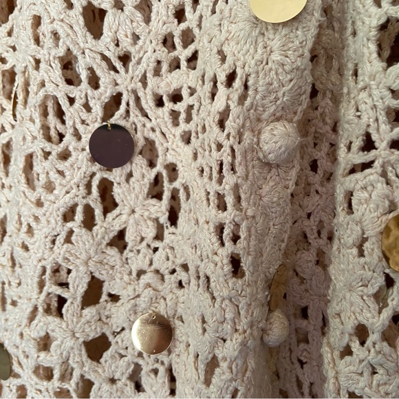 Vintage 90s Capacity crochet silk knit sequin open front cardigan sweater - Picture 2 of 6